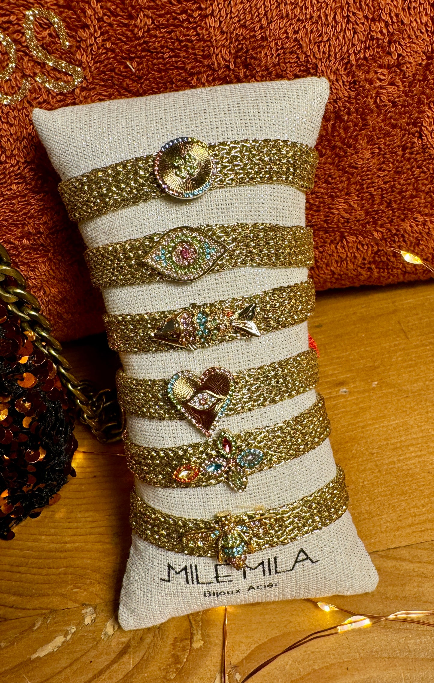 Bracelet Porte Bonheur strass arc en ciel