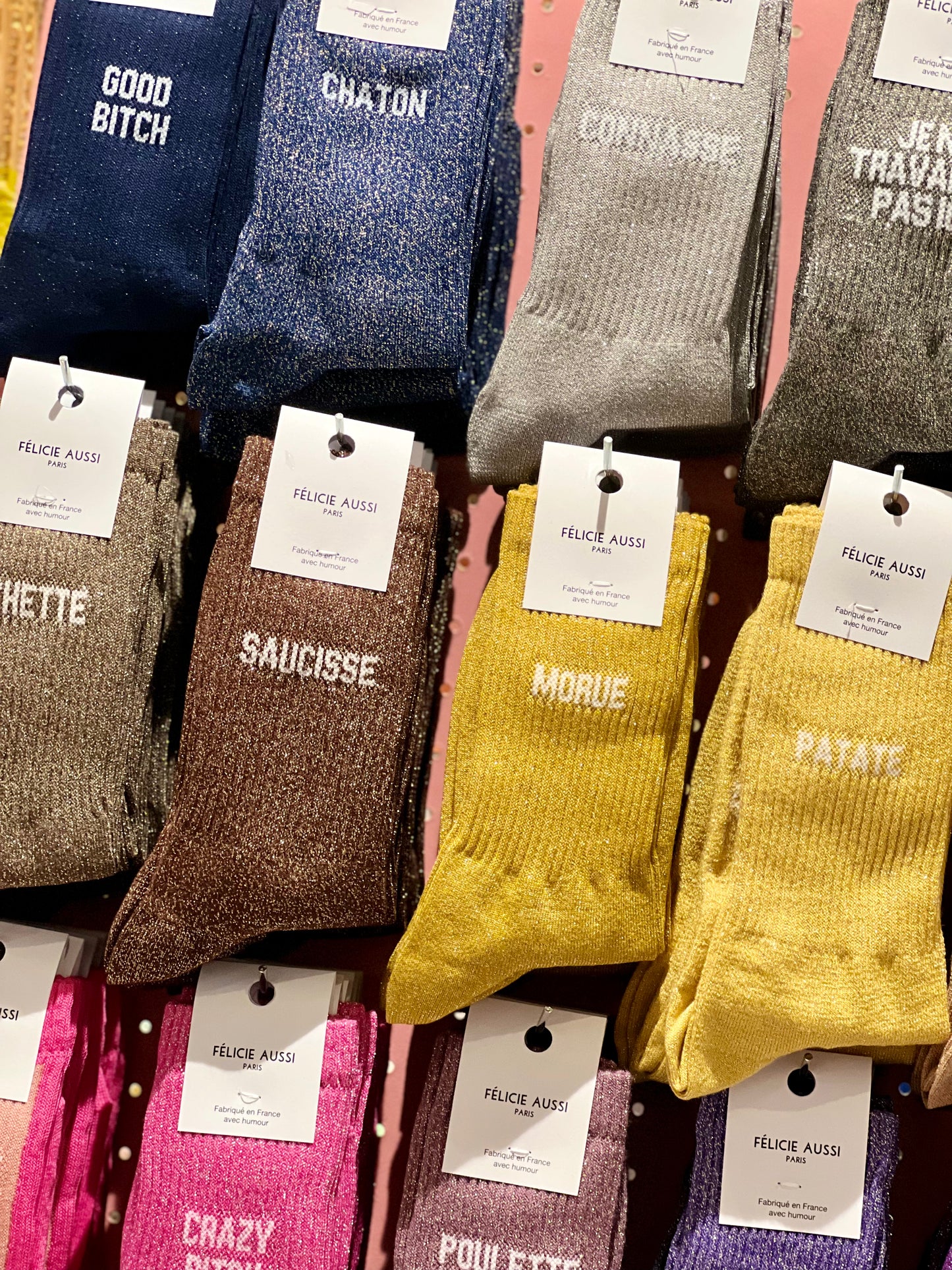 La chaussette paillettes à mots doux