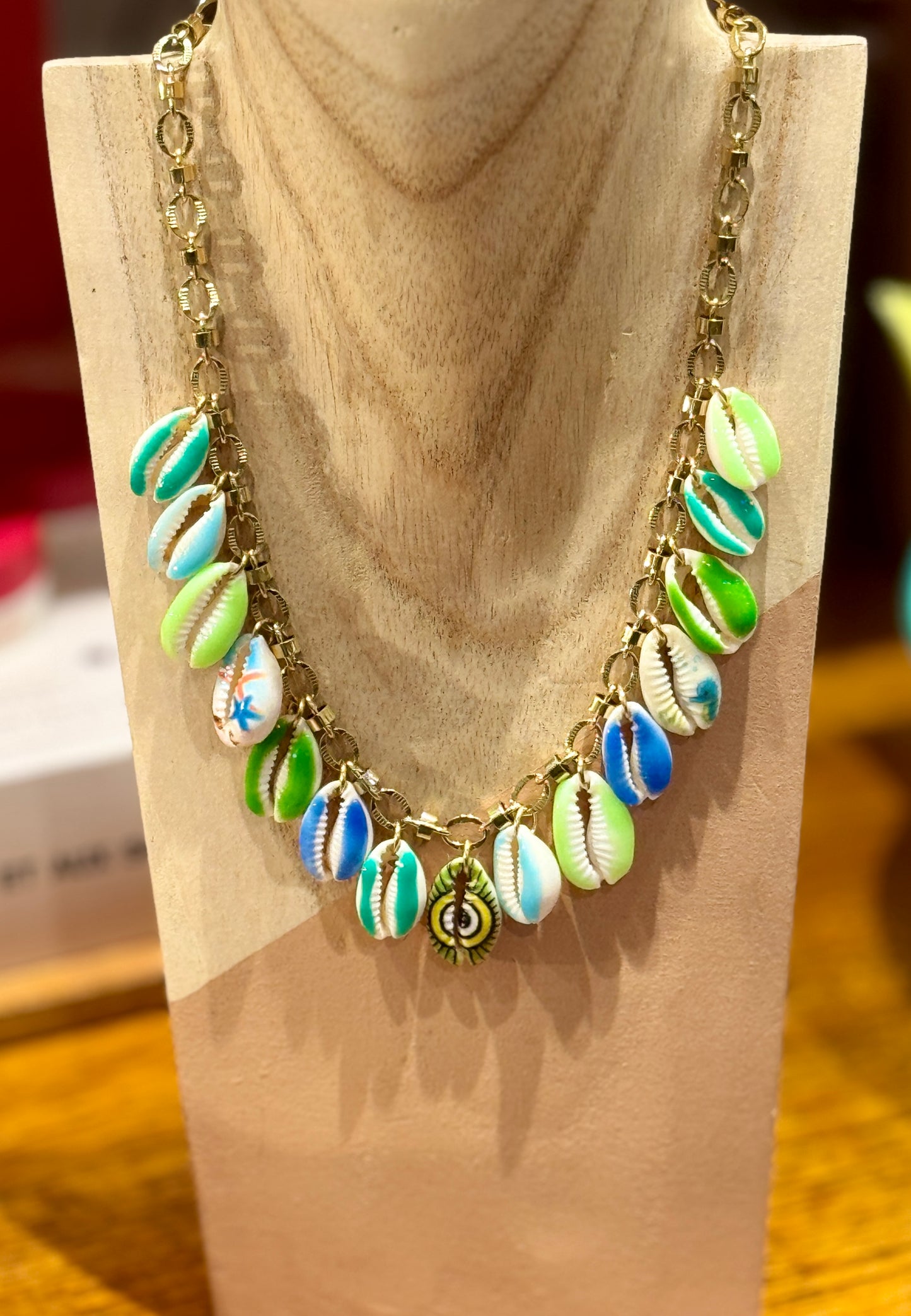 Collier Shell chaine bleu et vert