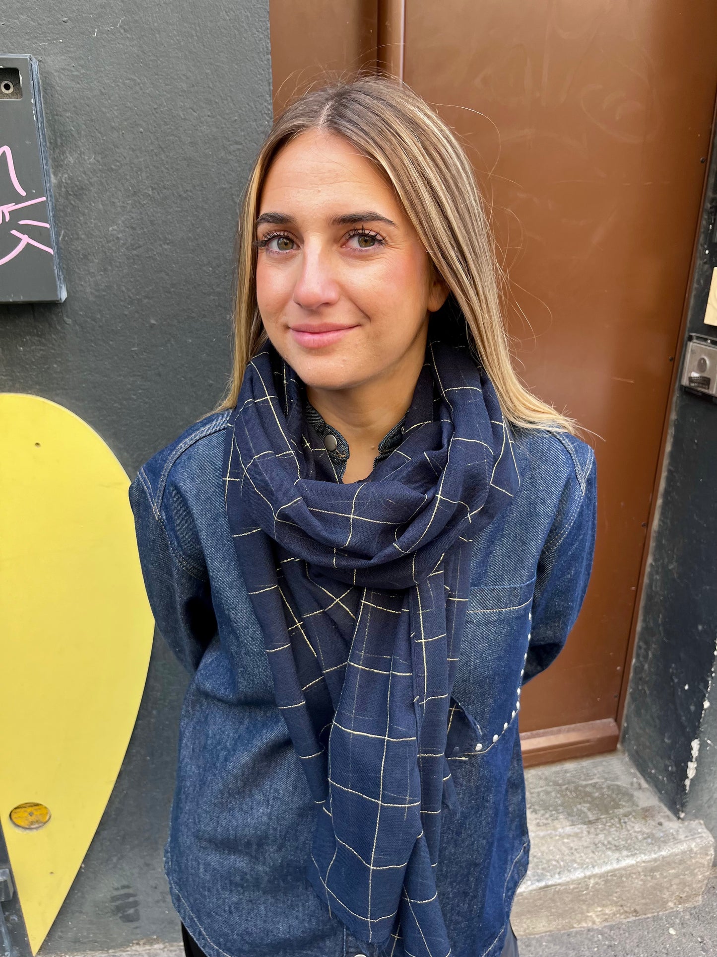 Grand foulard Oxford marine