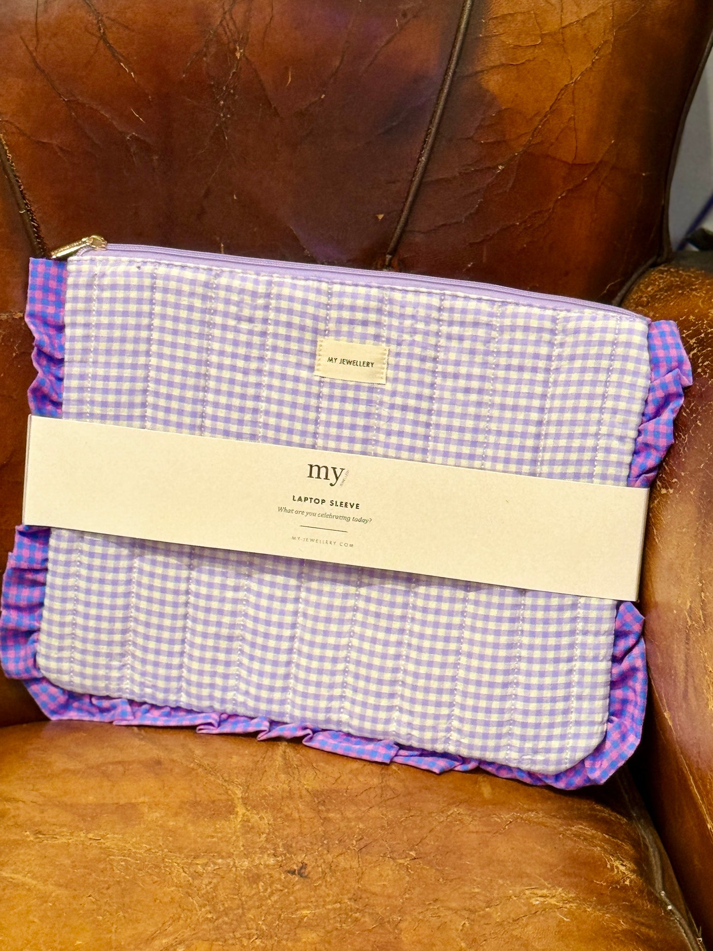 Pochette d'ordi Vichy mauve
