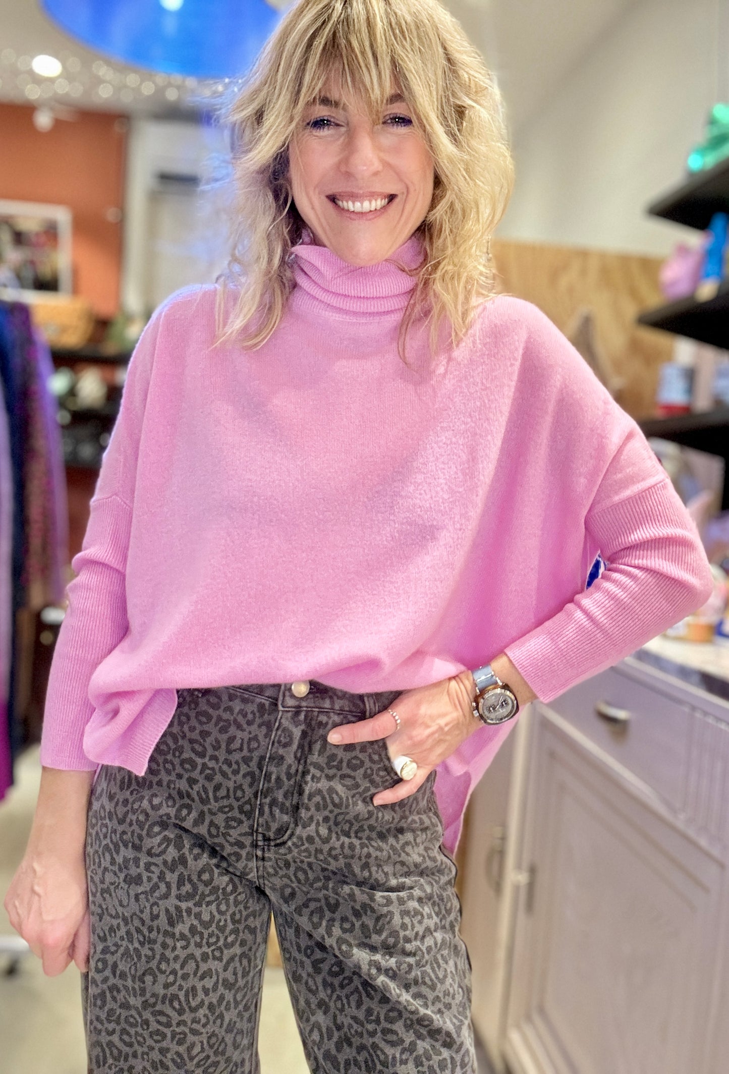 Pull Malène col roulé rose