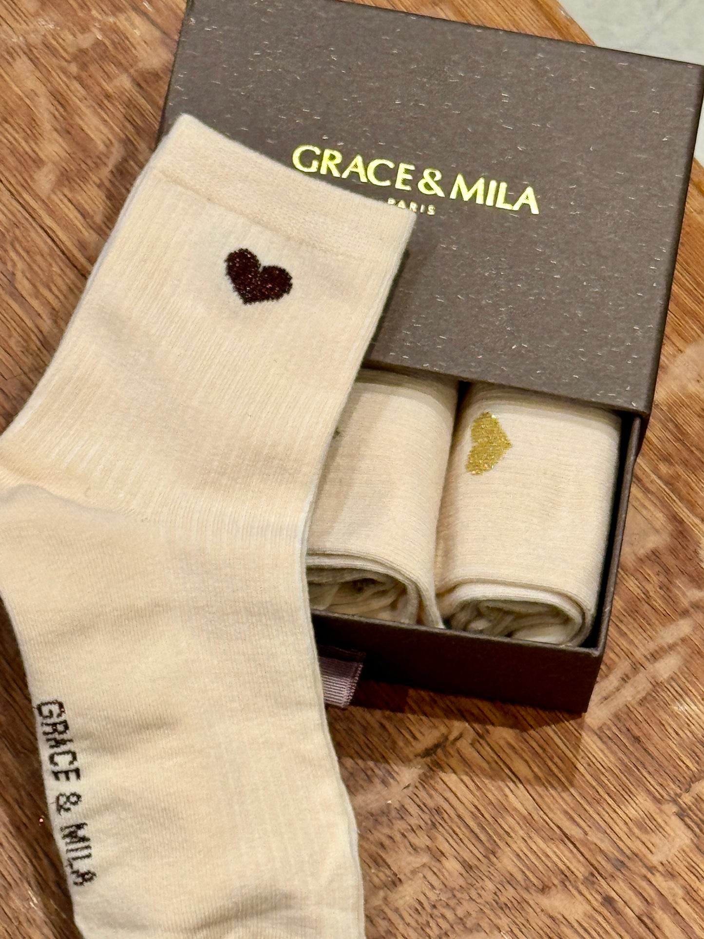 Boite de 3 chaussettes beiges