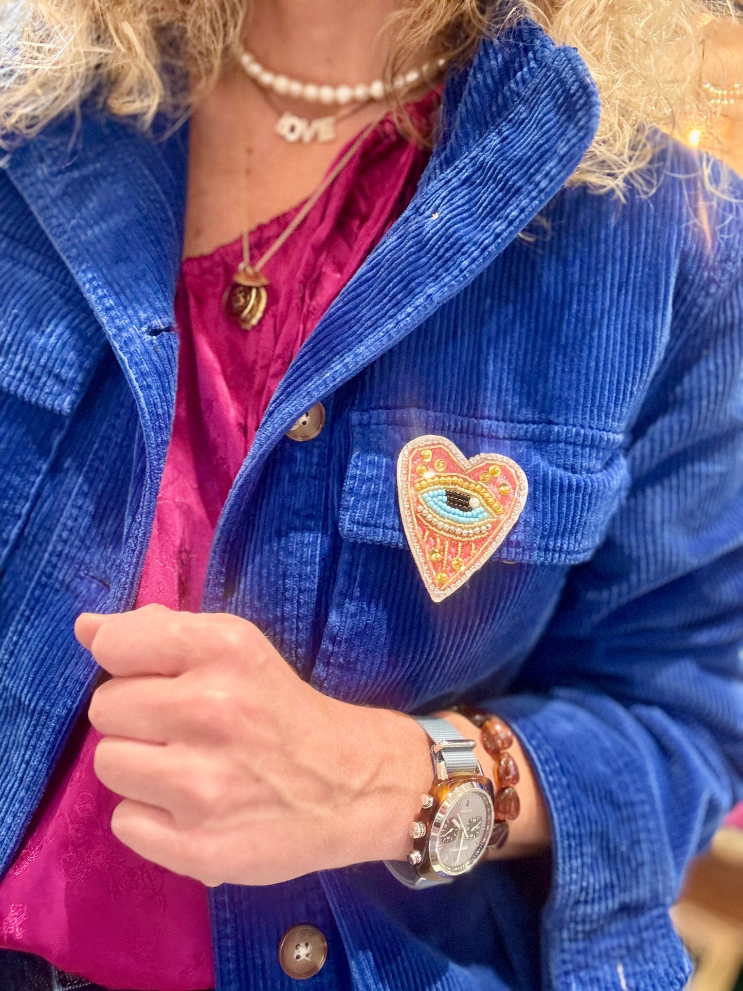 Broche Coeur Eye rose