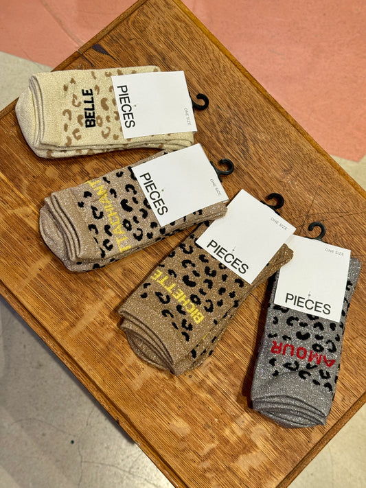 Chaussette à paillettes léopard à message