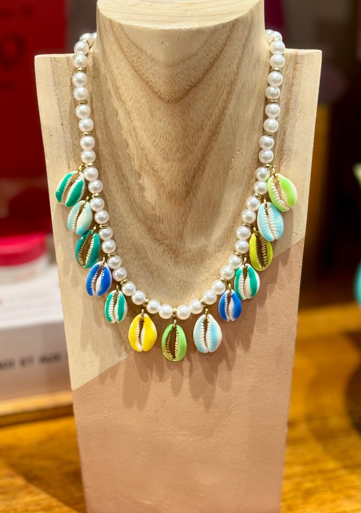 Collier Shell perles bleu et vert