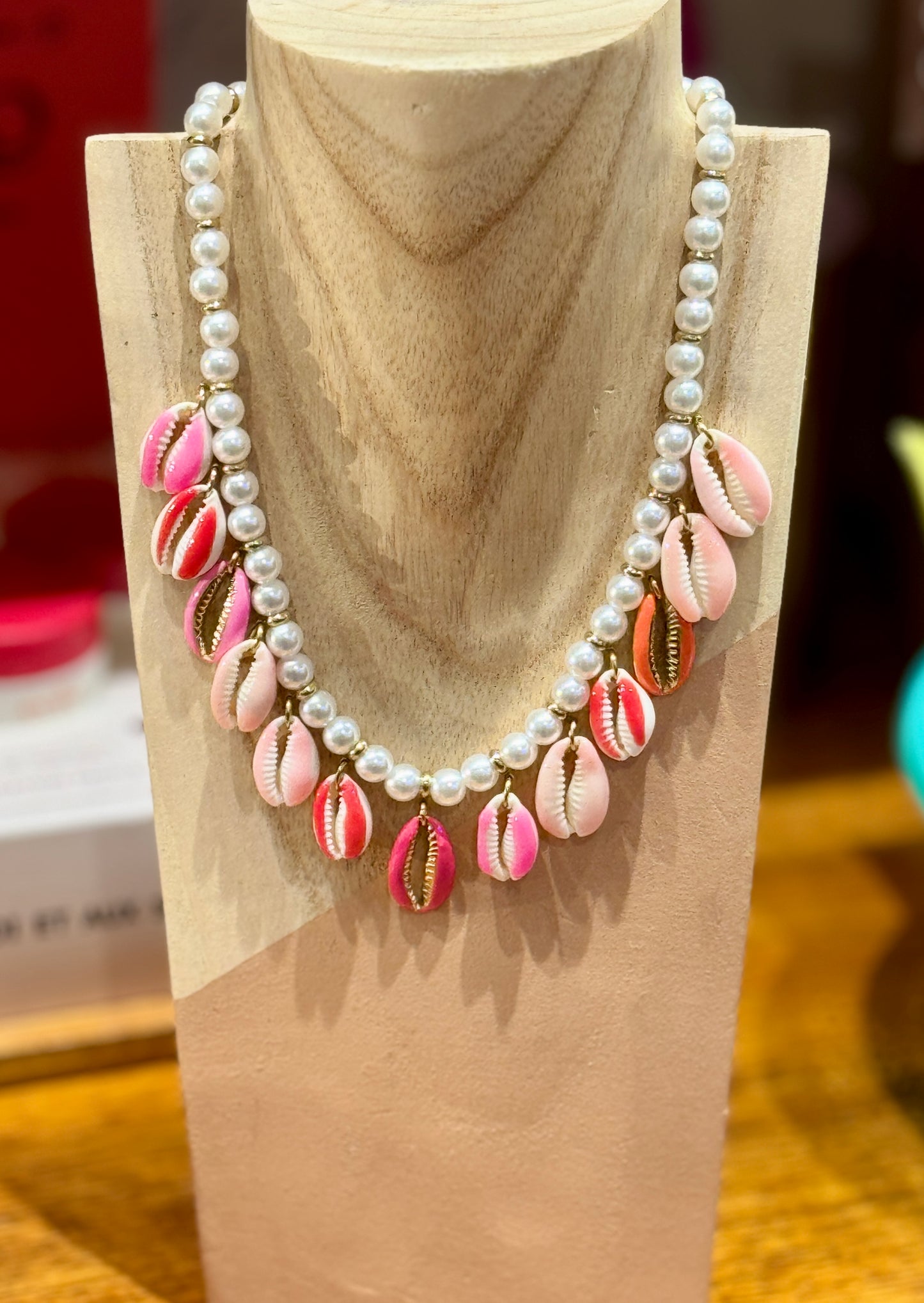 Collier Shell perles rose