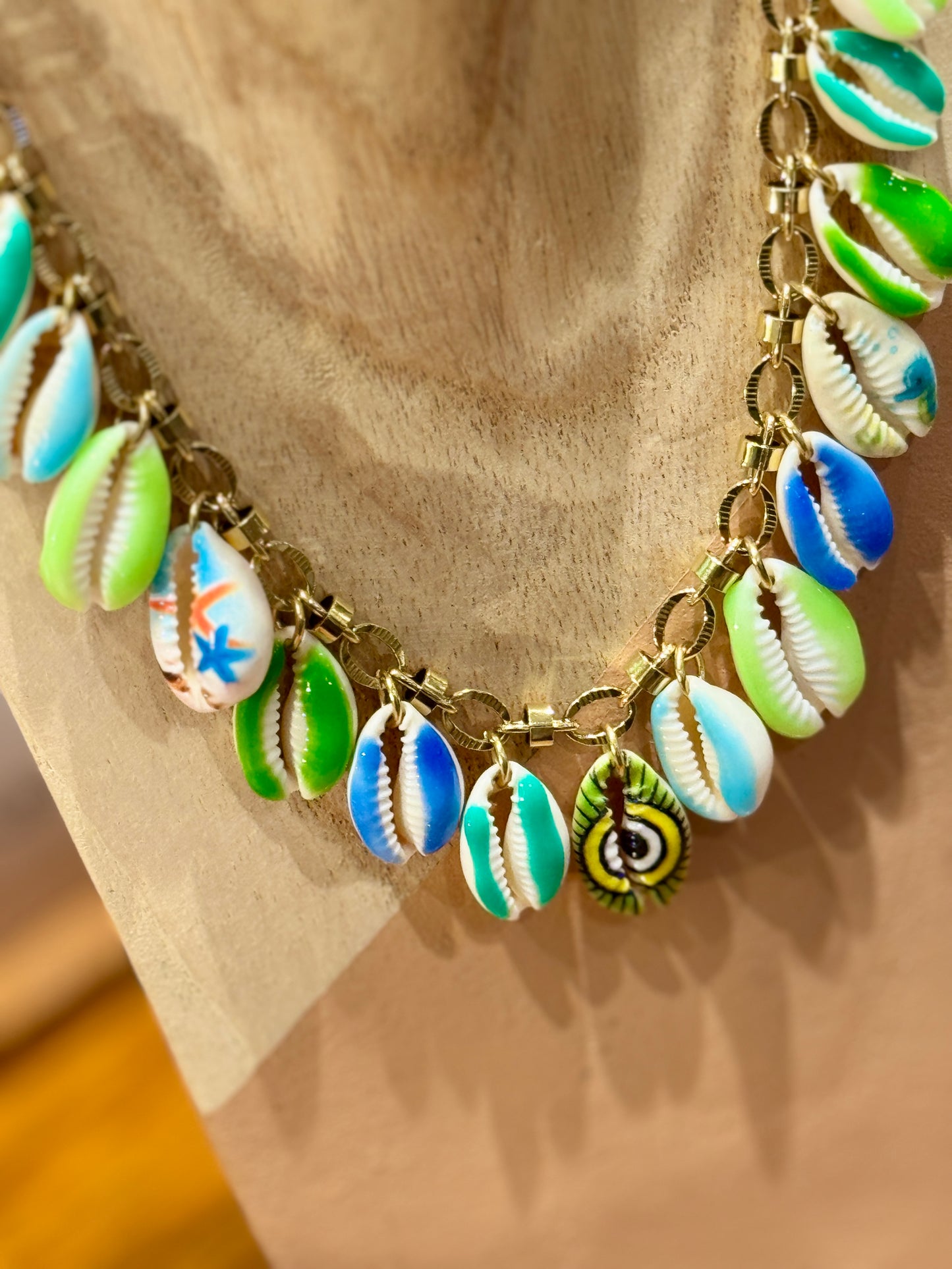 Collier Shell chaine bleu et vert