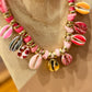 Collier Shell ruban rose