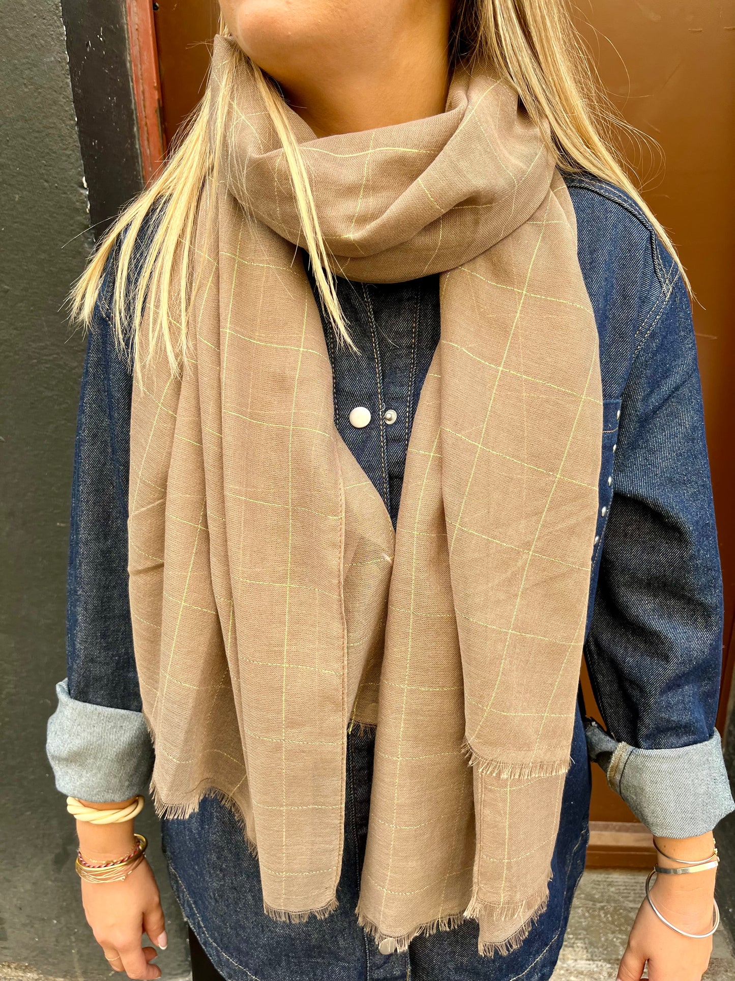 Grand foulard Oxford beige