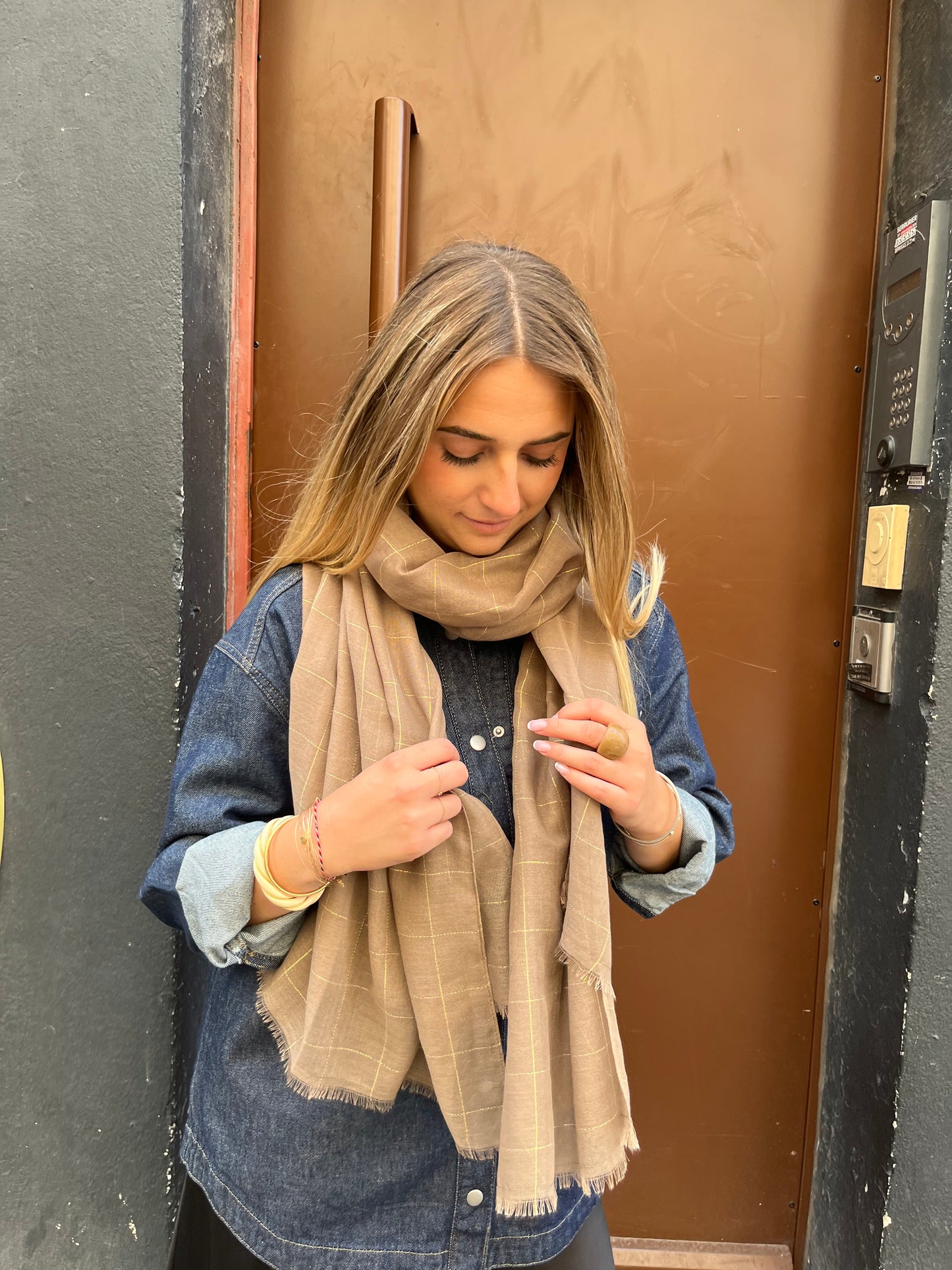 Grand foulard Oxford beige