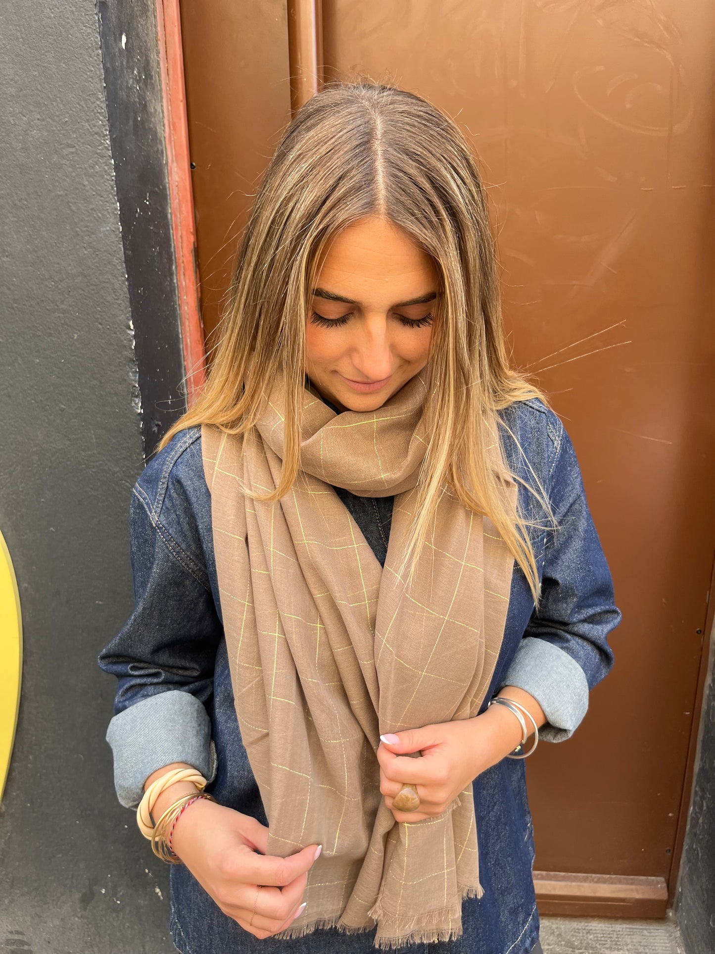 Grand foulard Oxford beige