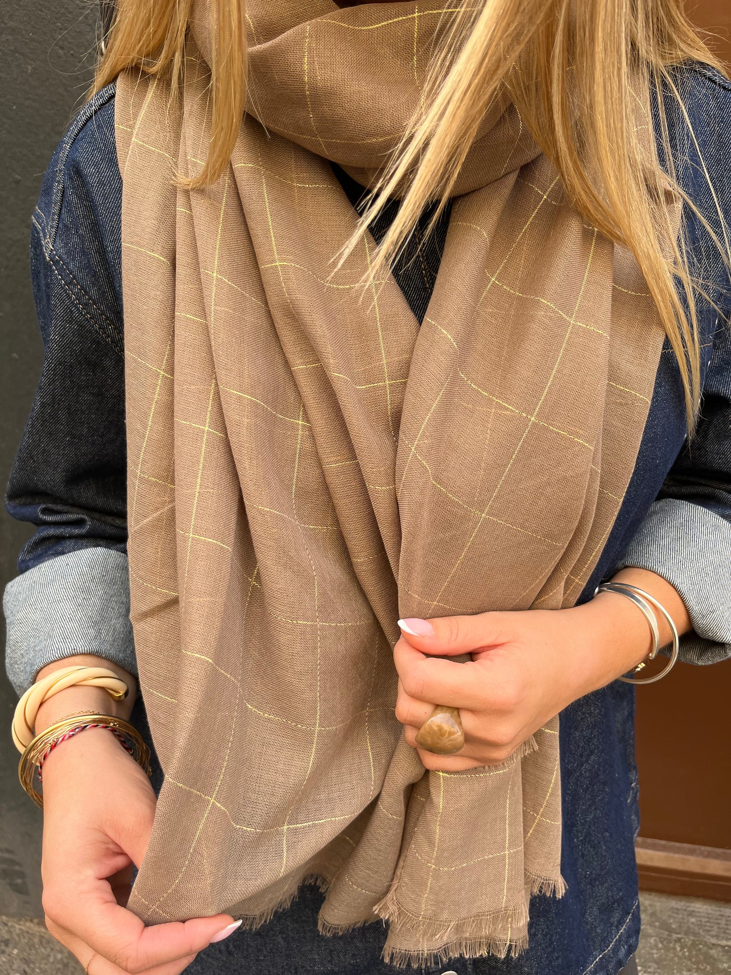 Grand foulard Oxford beige