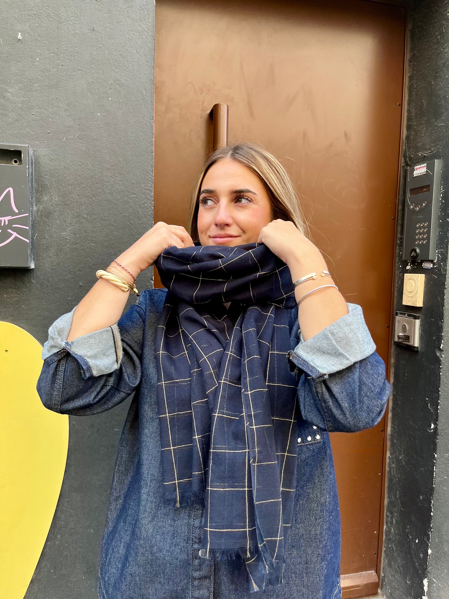 Grand foulard Oxford marine