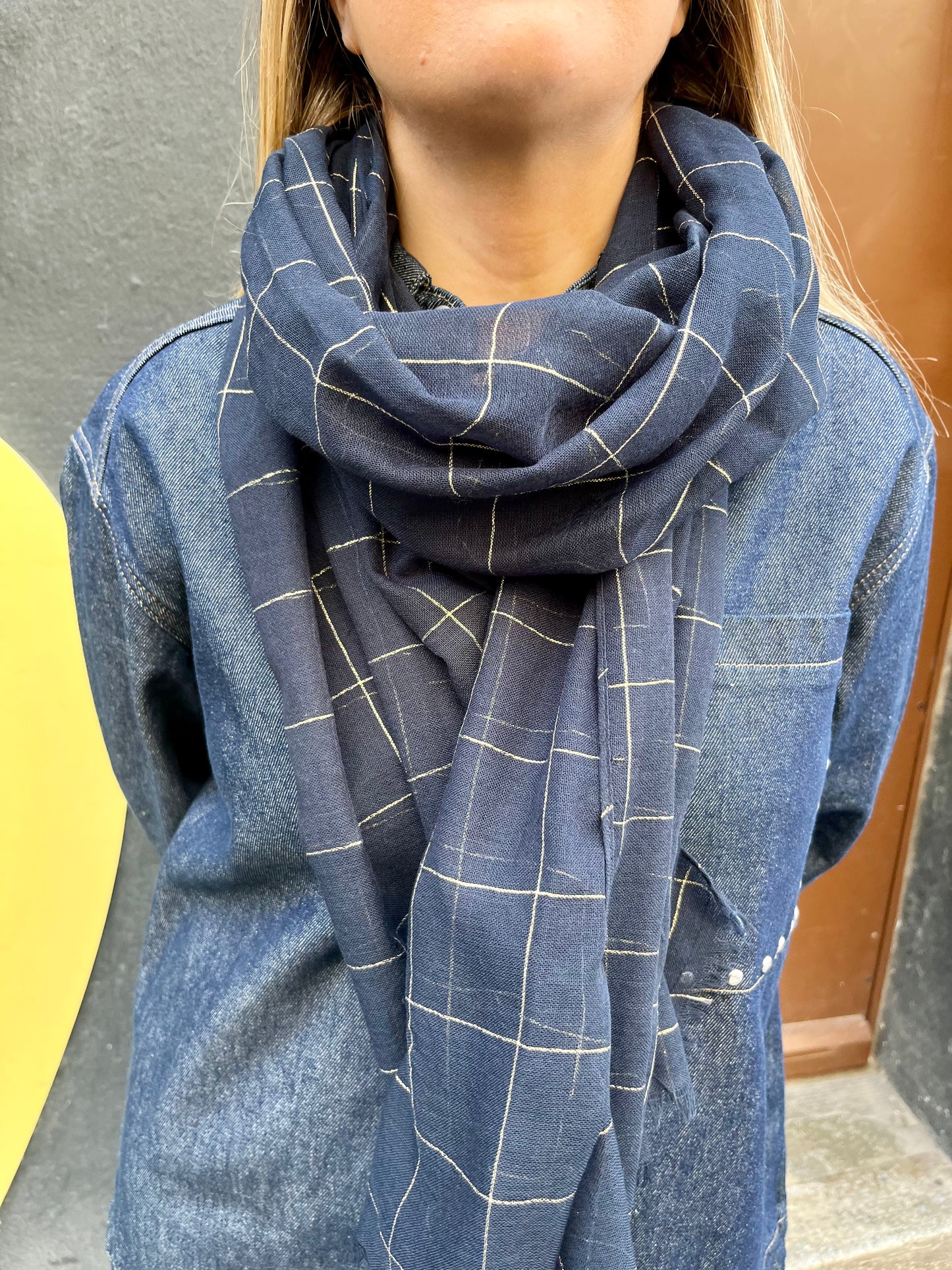Grand foulard Oxford marine