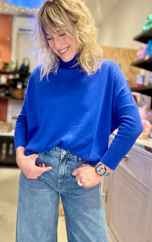 Pull Malène col roulé bleue