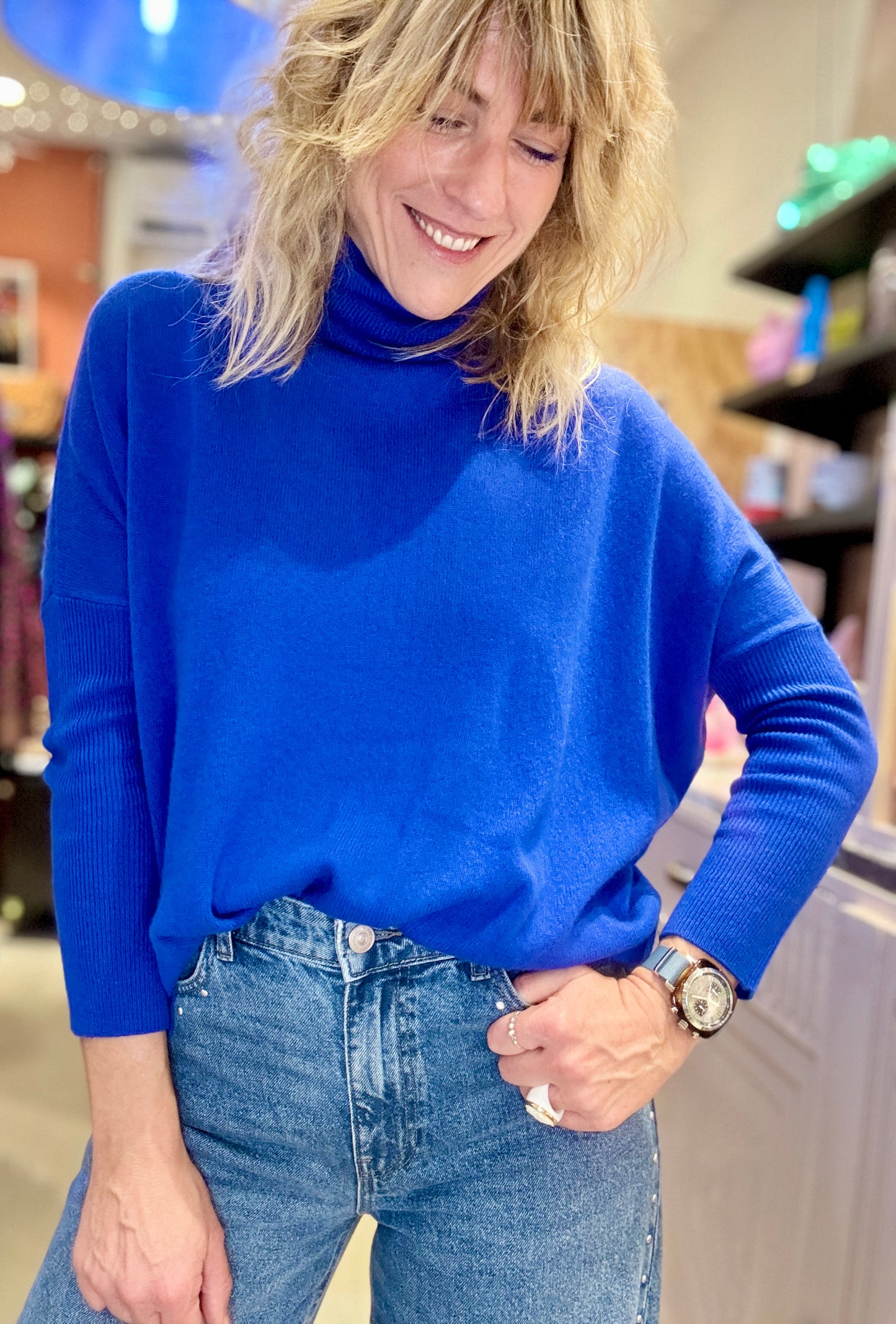 Pull Malène col roulé bleue