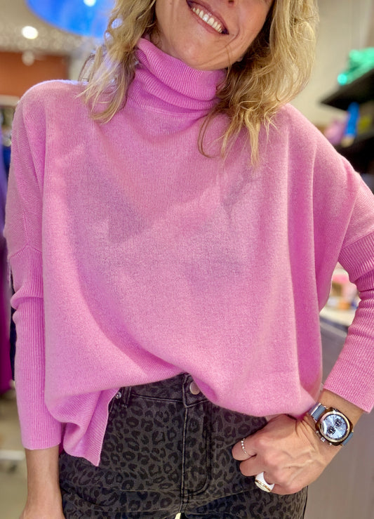 Pull Malène col roulé rose