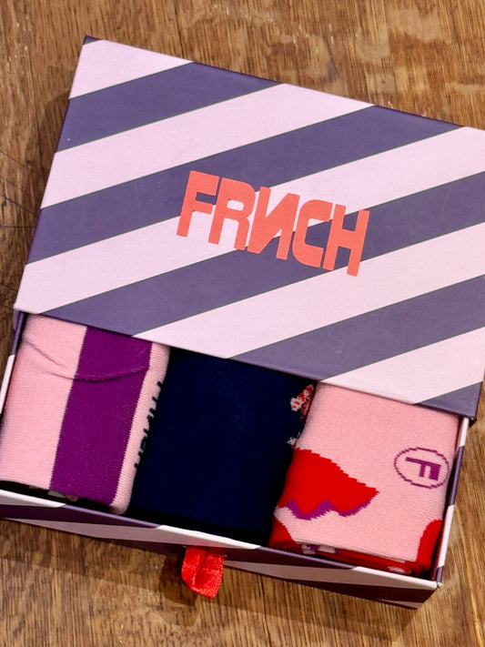 Boite violette de 3 chaussettes Fun
