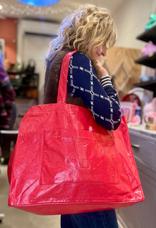 Maxi Cabas vinyle rouge et sa pochette